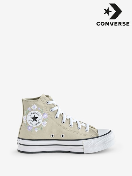 Converse Brown Youth Chuck Taylor Floral Print Embroidered EVA Lift Trainers (AM2302) | £60