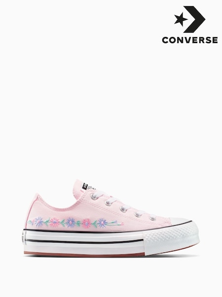 Converse Pink Youth Chuck Taylor Floral Print Embroidered EVA Lift Ox Trainers (AM2304) | £55
