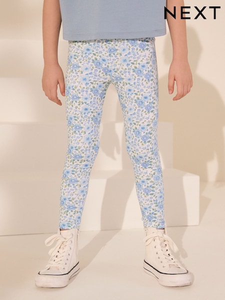 Blue/White Floral Printed Leggings (3-16yrs) (AM2361) | £5 - £10