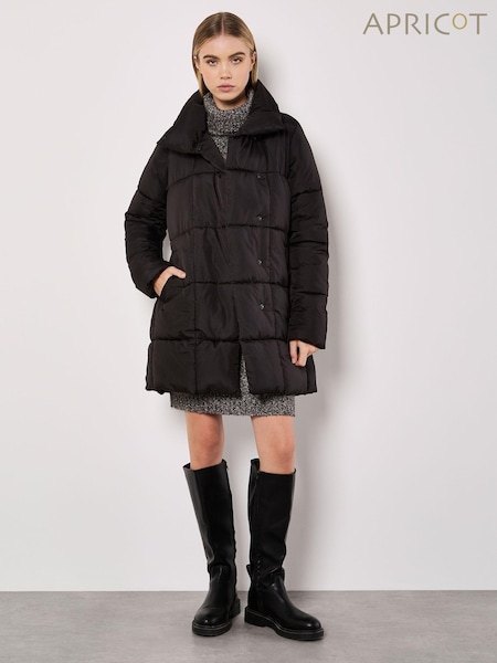 Apricot Black Quilted Belted Coats (AM2441) | £75