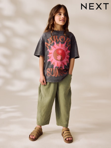 Khaki Green 100% Cotton Pull On Barrel Trousers (3-16yrs) (AM2457) | £16 - £21