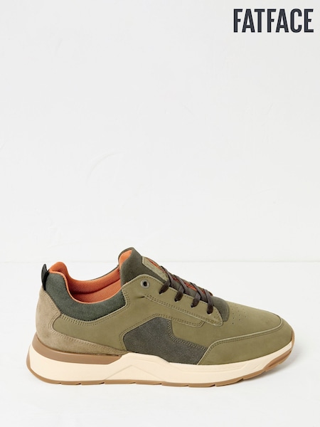 FatFace Ace Khaki Green Leather Trainer (AM2621) | £75