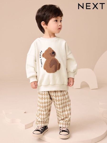Tan Brown/White Bear Jersey Sweatshirt and Joggers Set (3mths-7yrs) (AM2657) | £17 - £21