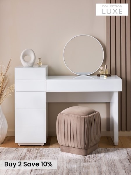 White Sloane Glass Collection Luxe 7 Drawer Console Dressing Table (AM2690) | £725