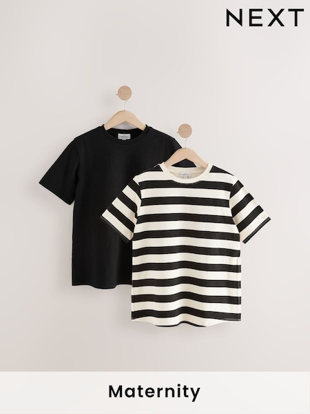 Neutral Stripe And Black Maternity Nursing T-Shirts 2-Pack (AM2700) | £42