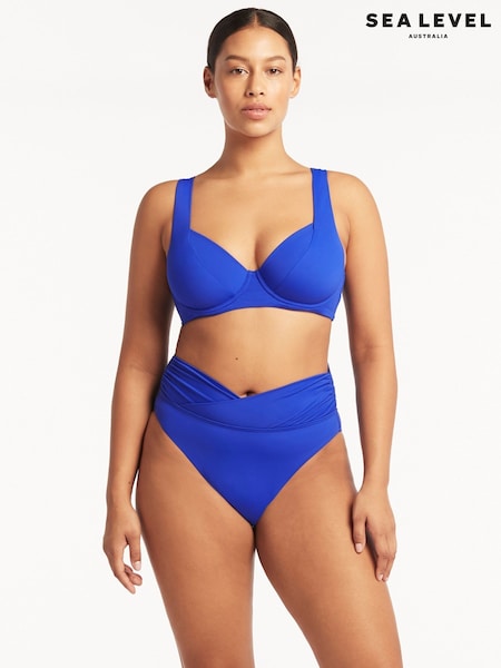Sea Level Blue High Waist Essentials Wrap High Waist Bikini Briefs (AM2729) | £50