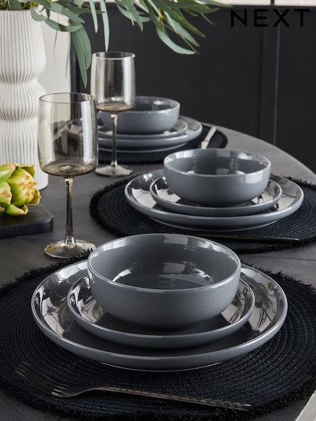 12 Piece Charcoal Grey Moderna Dinner Set (AM2768) | £40