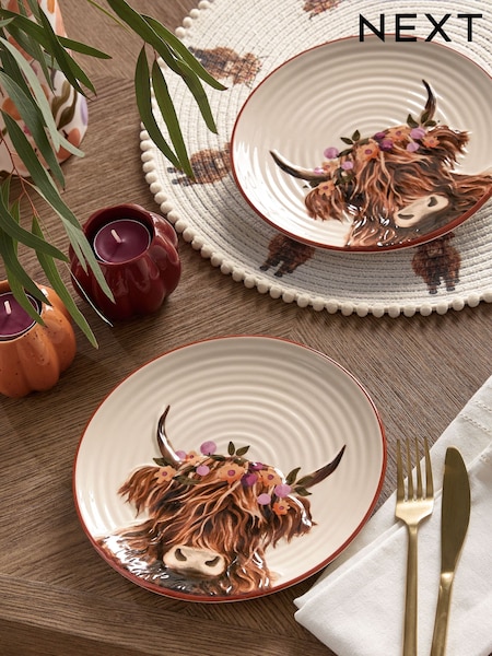 Set of 2 Natural Hamish The Highland Cow Side Plates (AM2775) | £0