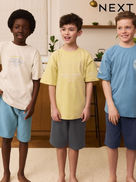 Black/ Grey/ Yellow 100% Cotton Short Pyjamas 3 Pack (6-16yrs) (AM2784) | £28 - £35