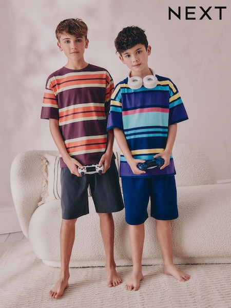 Multi Bright Stripe Short Pyjamas 2 Pack (3-16yrs) (AM2787) | £22 - £28