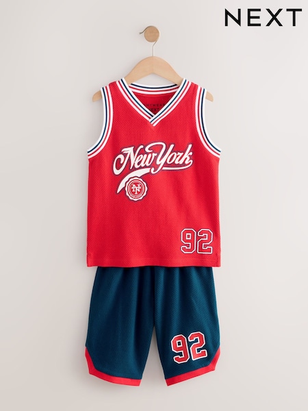 Red/Blue Basketball Single Short Pyjamas (4-16yrs) (AM2801) | £18 - £22