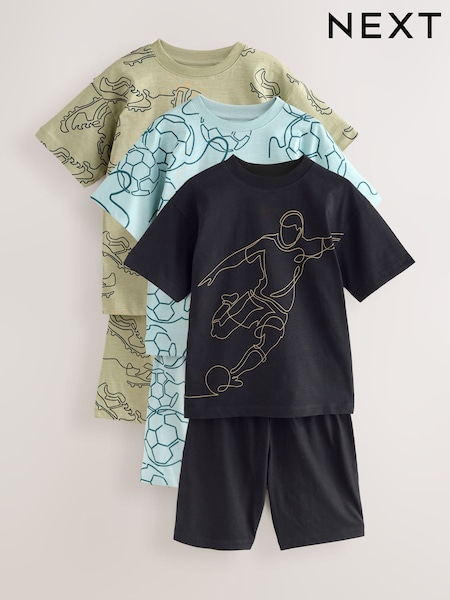 Blue/ Black/ Green Football Short Pyjamas 3 Pack (4-14yrs) (AM2804) | £24 - £30