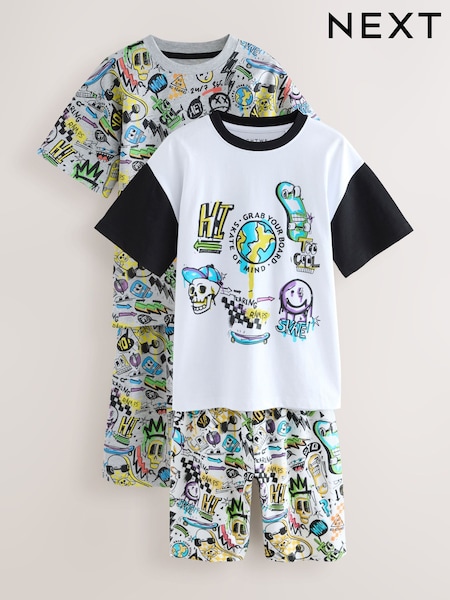 White/Black/Grey Short Pyjamas 2 Pack (5-14yrs) (AM2805) | £20 - £26