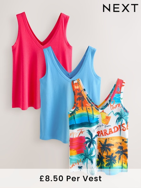 Pink/Blue/Green Modal Slouch Vests 3 Pack (AM2907) | £25.50