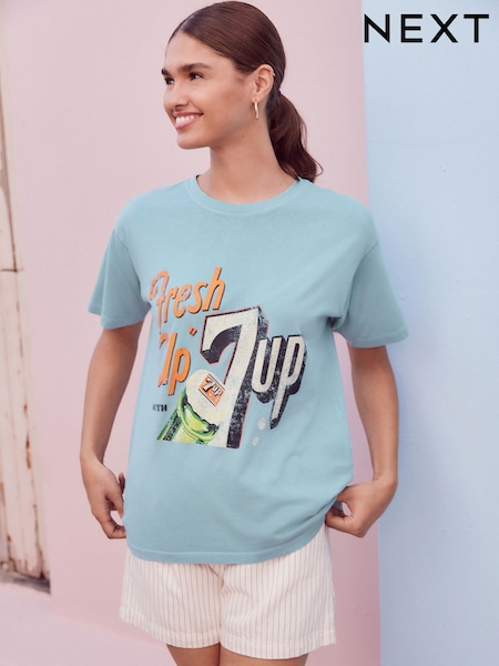 Faded Blue License 7 Up 100% Cotton T-Shirt (AM2946) | £25