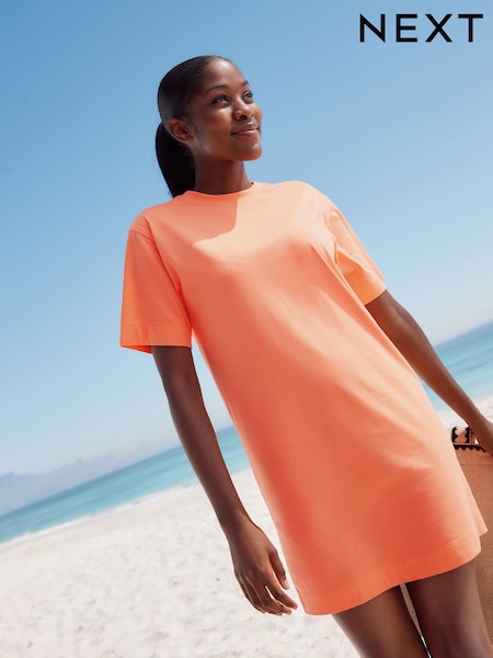 Fluro Orange 100% Cotton T-Shirt Dress (AM2950) | £12
