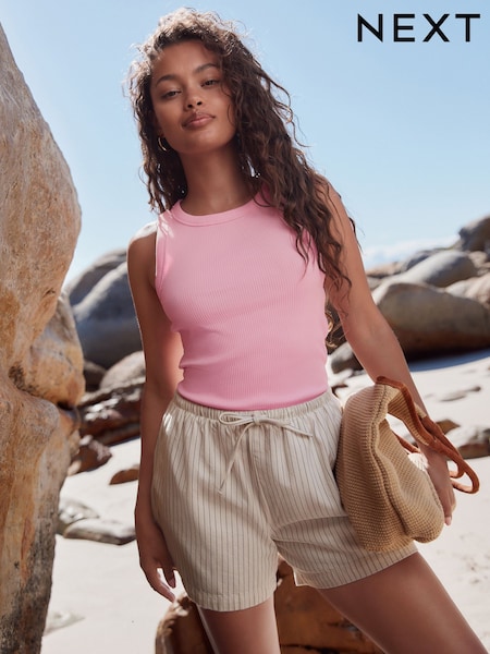 Fluro Pink Ribbed Racer Tank Vest Sleeveless Top (AM2954) | £14