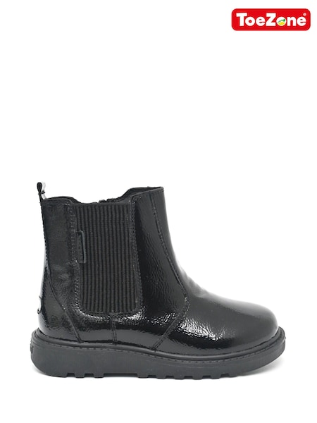 ToeZone Amara Girls Patent Leather Gusset and Zip Black Boots (AM3054) | £36 - £44