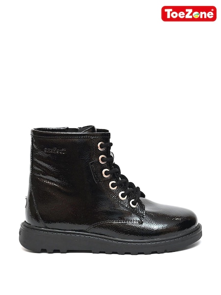 ToeZone Abby Girls Patent Leather Ortholite Ankle Black Boots (AM3055) | £36 - £44
