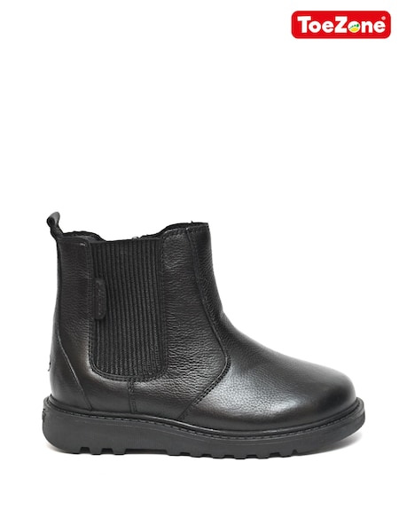 ToeZone Dakota Boys Leather Gusset and Zip Ankle Black Boots (AM3063) | £36 - £44