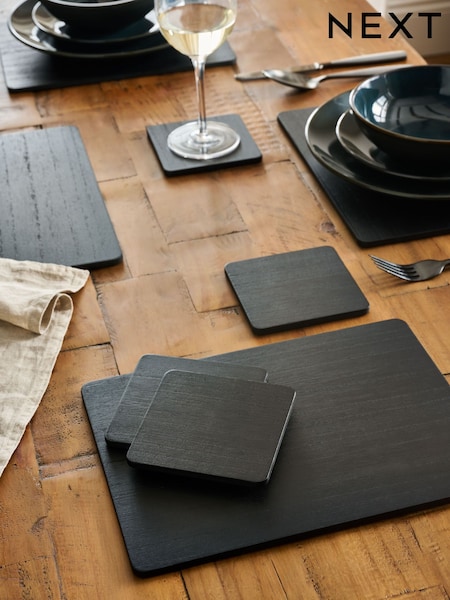 Set of 4 Black Wooden Placemats and Coasters (AM3213) | £20