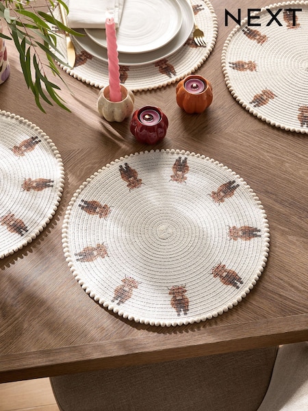 Set of 4 Natural Hamish The Highland Cow Pom Trim Placemats (AM3215) | £15