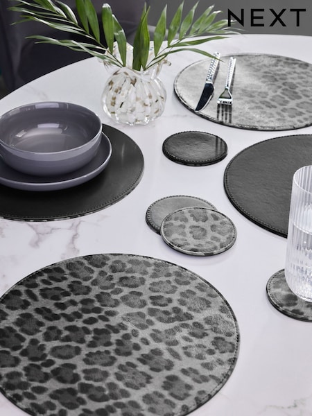 Set of 4 Black Leopard Printed Faux Leather Placemats and Coasters (AM3217) | £26