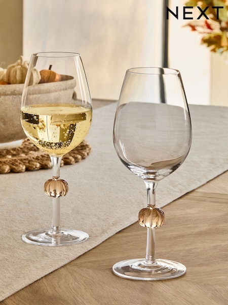 Set of 2 Orange Pumpkin Stem Wine Glasses (AM3221) | £20