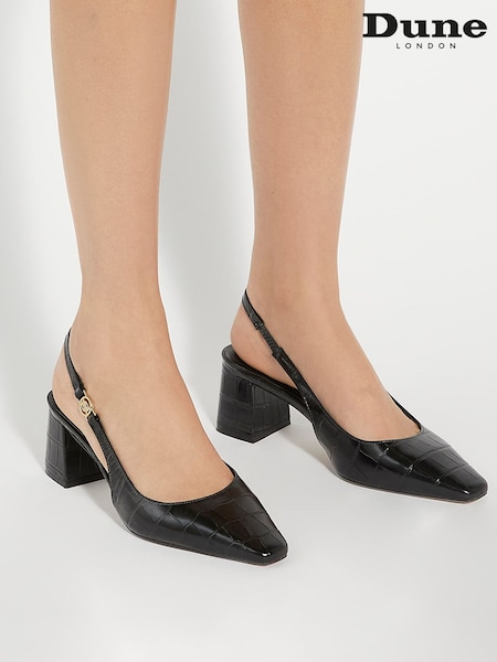 Dune London Black Contact Branded Block Slingback Court Heels (AM3240) | £42