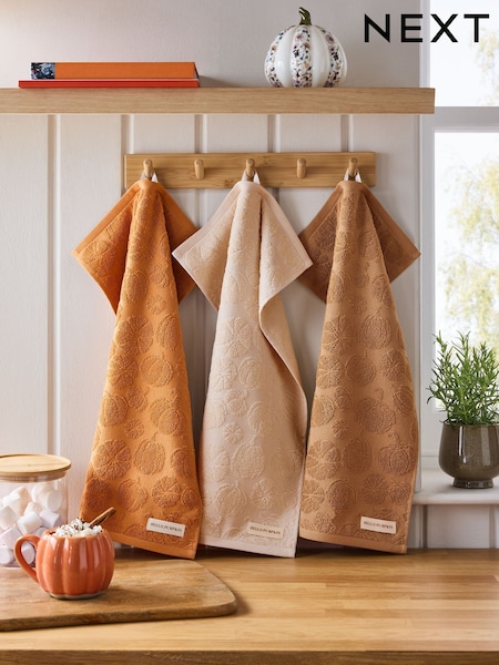 Orange Pumpkin Terry Set of 3 Tea Towels (AM3246) | £14