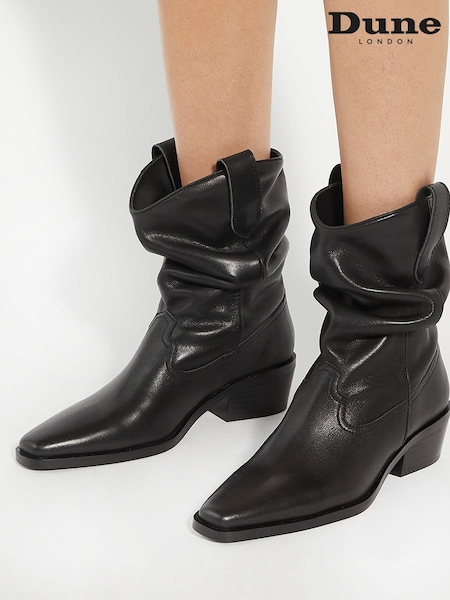 Dune London Black Prims Slouch Western Boots (AM3261) | £50