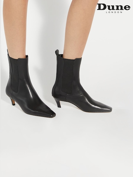Dune London Black Odele Angle Midi Heel Ankle Boots (AM3282) | £159