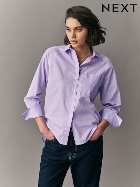 Lilac Purple Girlfriend Oversized Long Sleeve Shirt (AM3294) | £25