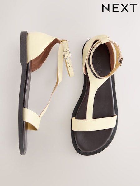 Buttermilk Yellow Leather Standard/Wide Fit Forever Comfort® T-bar Strappy Sandals (AM3391) | £45