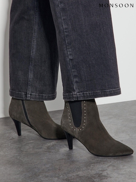 Monsoon Green Oriana Suede Stud Heeled Boots (AM3420) | £79