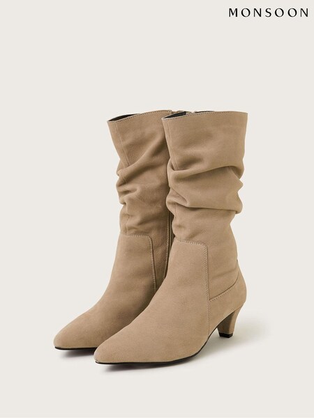 Monsoon Natural Nina Suede Ruched Boots (AM3451) | £99