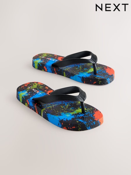 Black Multi Splat Print Flip Flops (AM3455) | £8 - £11