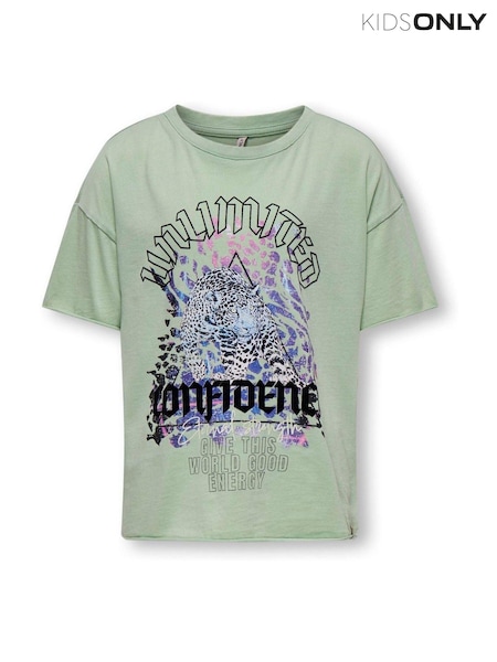 ONLY KIDS Green 100% Cotton Graphic Printed T-Shirt (AM3463) | £16
