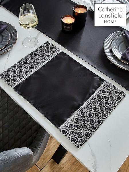 Catherine Lansfield Set of 4 Black Deco Sequin Dining Placemats (AM3719) | £25
