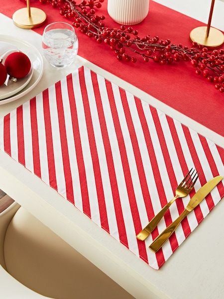 Catherine Lansfield 4 Pack Red Christmas Candy Cane 100% Cotton Dining Placemats (AM3736) | £15