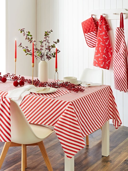 Catherine Lansfield Red Christmas Candy Cane 100% Cotton Table Cloth (AM3741) | £20