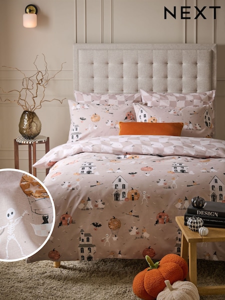 Natural Ghost/Pumpkin Halloween Autumn Reversible Duvet Cover and Pillowcase Set (AM3878) | £15 - £31