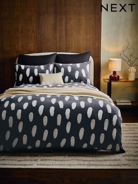 Grey Halloween Ghost Fleece Duvet Cover and Pillowcase Set (AM3879) | £25 - £55