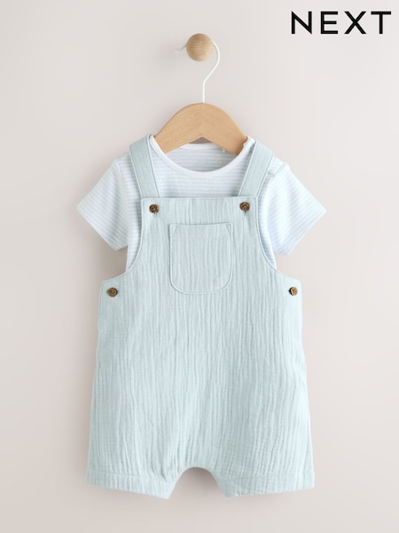 Blue Baby Woven Dungarees and Bodysuit Set (0mths-2yrs) (AM3885) | £16 - £18