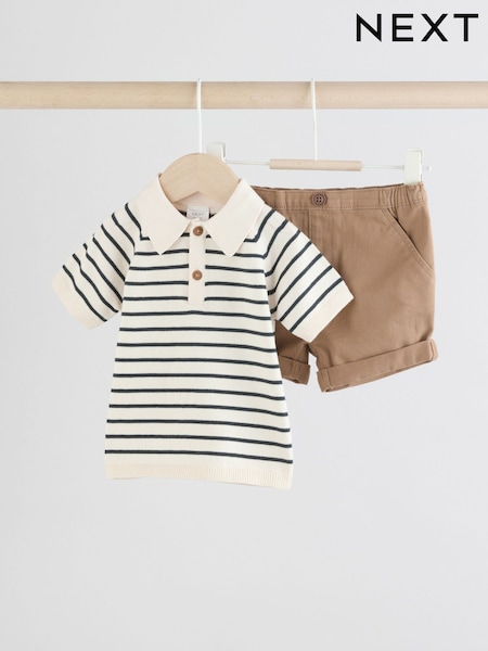 Navy/Camel Baby Knitted Top and Short Set (0mths-2yrs) (AM3899) | £18 - £20
