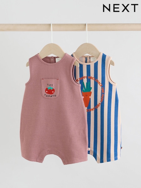 Multi Baby 100% Cotton Rompers 2 Pack (AM3925) | £16 - £18