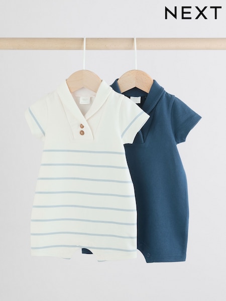 Blue/White Stripe Textured Baby Rompers 2 Pack (AM3938) | £14 - £16