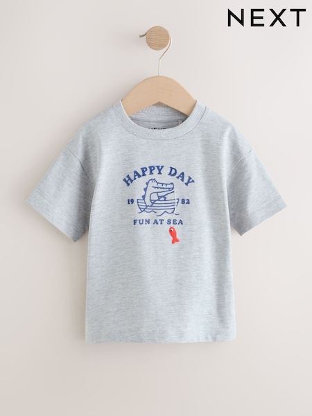Grey Fishing Crocodile Short Sleeve 3D Padded Character T-Shirt (3mths-7yrs) (AM3958) | £6 - £8