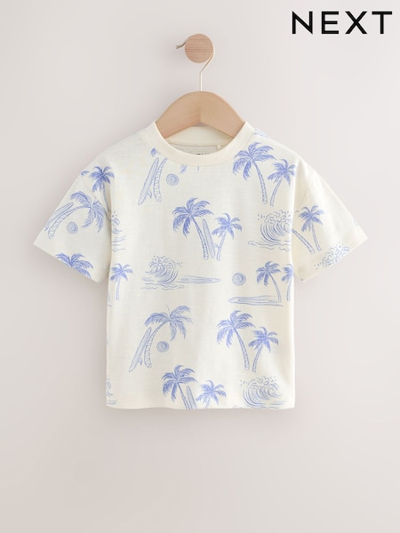 White/Blue Palm Tree Short Sleeve All-Over Print T-Shirt (3mths-7yrs) (AM3965) | £5 - £7