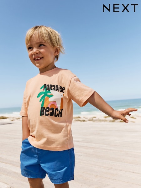 Peach Pink Paradise Beach 100% Cotton Short Sleeve Back Print T-Shirt (3mths-7yrs) (AM3970) | £6 - £8
